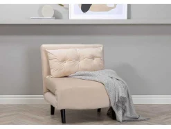 Vicky Slaapbank ,Fauteuil Velours Beige.