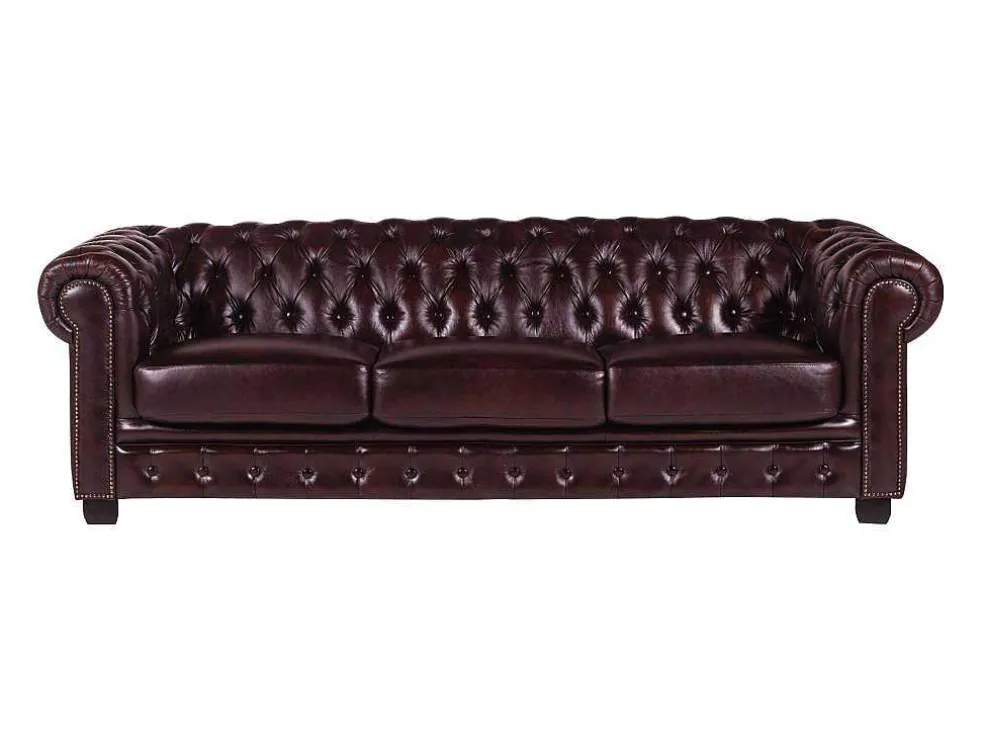Vierzits Chesterfieldbank Brenton 100% Buffelleer - Cherry