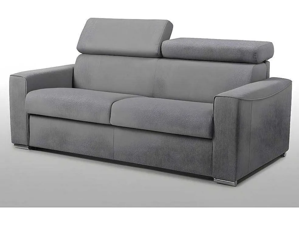 Vierzits Express Slaapbank Van Stof Vizir - Grijs - Slaapafmeting Met Brede Latten 160 Cm - Matras 18 Cm