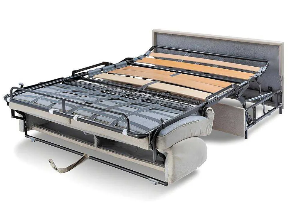 Vierzits Express Slaapbank Van Stof Vizir - Beige - Slaapafmeting Met Brede Latten 160 Cm - Matras 18 Cm