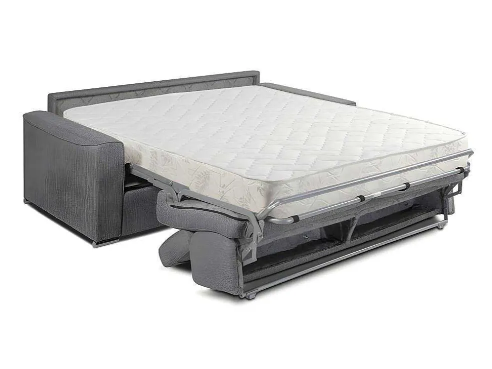 Vierzits Express Slaapbank Van Stof Vizir - Beige - Slaapafmeting Met Brede Latten 160 Cm - Matras 18 Cm
