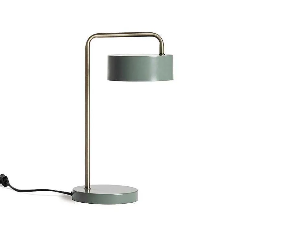 Vintage Staande Lamp Otilie - Metaal - 24 X 16 X 40 Cm - Olijfgroen En Goudkleurig