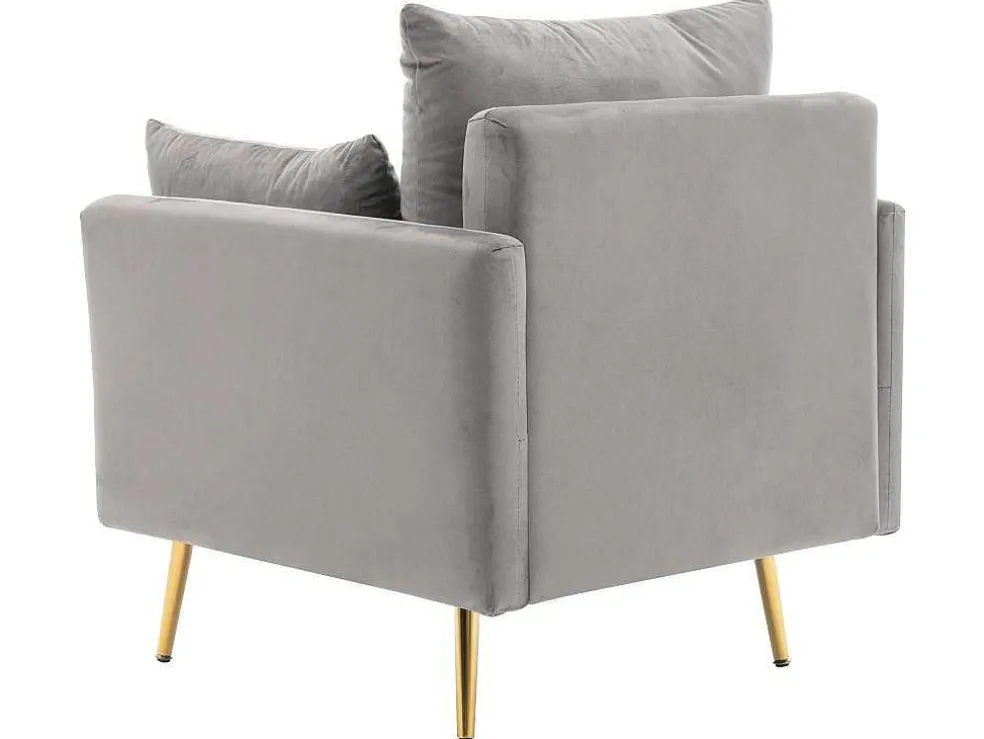 Vipi Fauteuil In Fluwelen Stof Met Opbergruimte En Kussen - Poten Van Goudkleurig Metaal - Grijs
