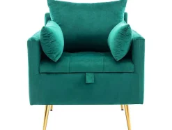 Vipi Fauteuil In Fluwelen Stof Met Opbergruimte En Kussen - Poten Van Goudkleurig Metaal - Groen