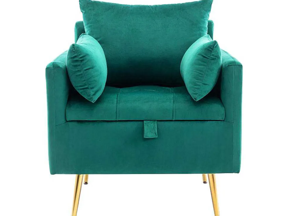 Vipi Fauteuil In Fluwelen Stof Met Opbergruimte En Kussen - Poten Van Goudkleurig Metaal - Groen