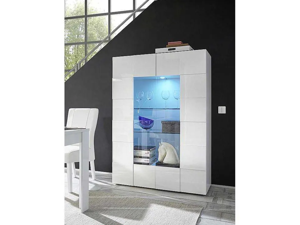 Vitrinekast Calisto - Met Led-Verlichting - Twee Deuren Van Glas - Wit Gelakt