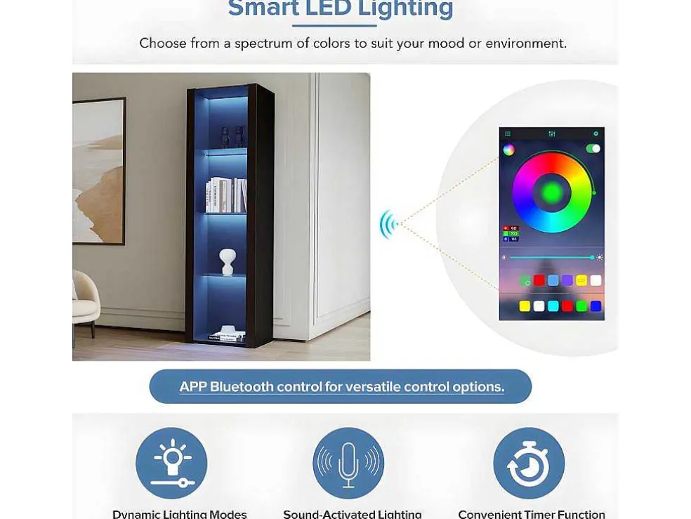 Vitrine L 166Cm Met Led - 3 Glazen Planken - Zwart