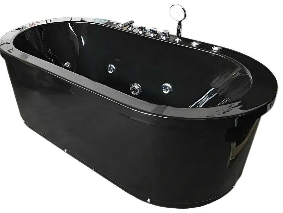 Vrijstaand Ovaal Zwart Whirlpoolbad 185 X 95 Cm 10 Jets Berry