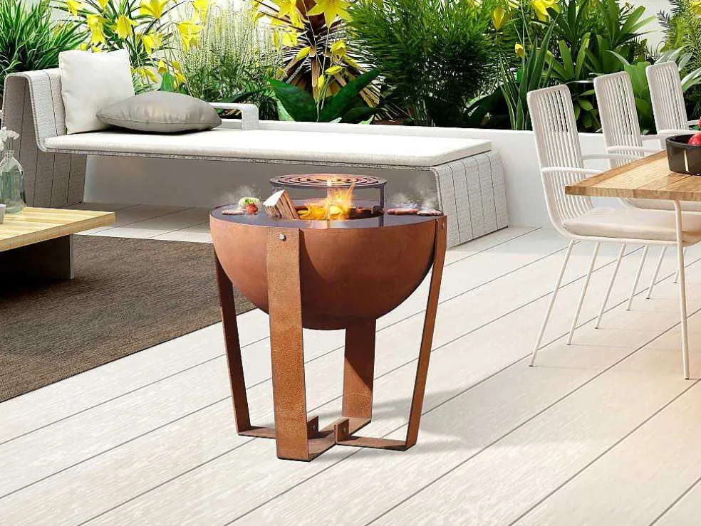 Vuurkorf, Barbecue En Plancha 3 In 1 Van Staal Corten L70 X H80 X D70 Cm - Grezio
