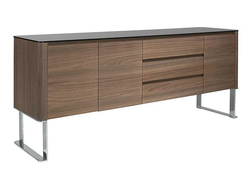 Walnoot Dressoir Met Zwart Glazen Blad 3060 Angel Cerda