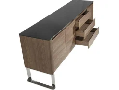 Walnoot Dressoir Met Zwart Glazen Blad 3060 Angel Cerda