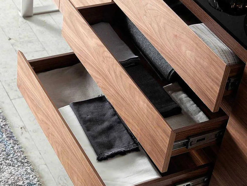 Walnoot Dressoir Met Zwart Glazen Blad 3060 Angel Cerda