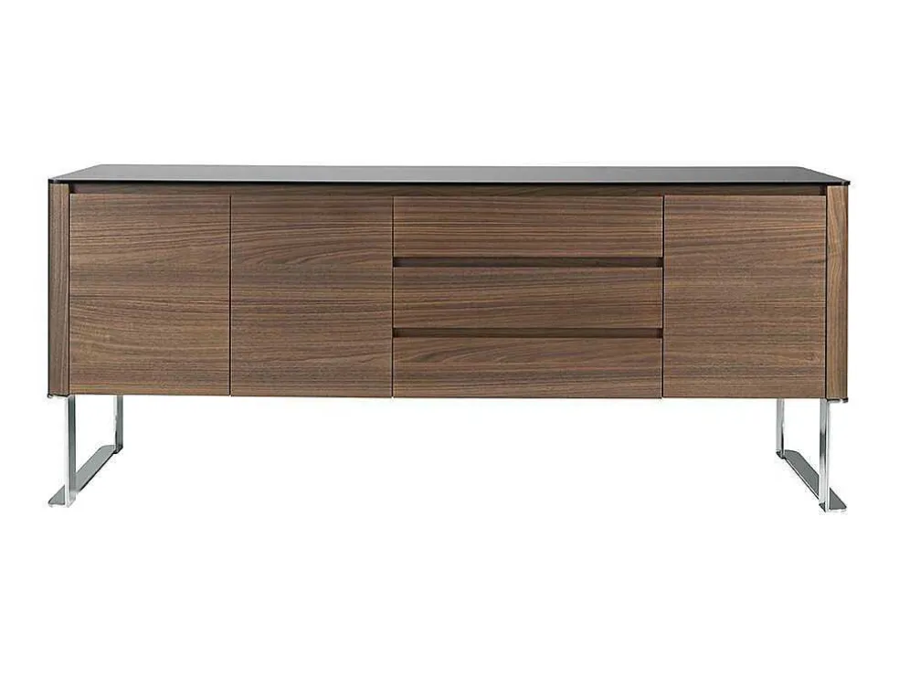Walnoot Dressoir Met Zwart Glazen Blad 3060 Angel Cerda