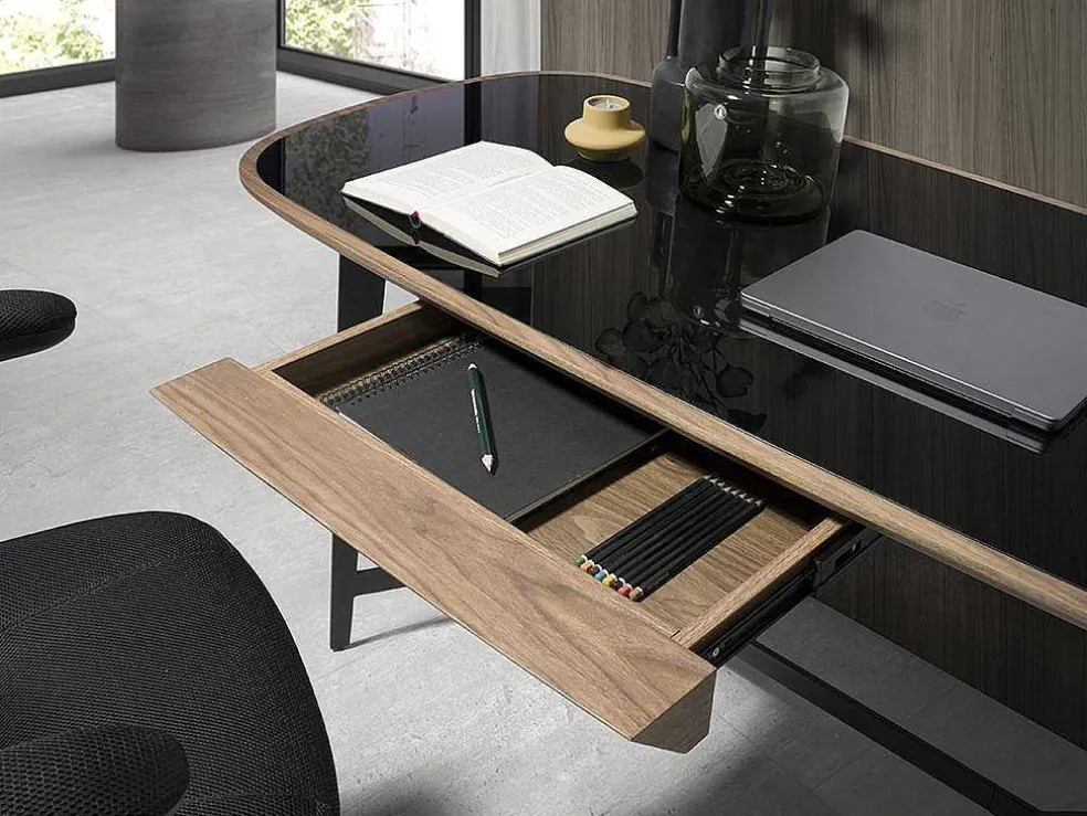 Walnoot En Zwart Getint Glazen Bureau 3137 Angel Cerda