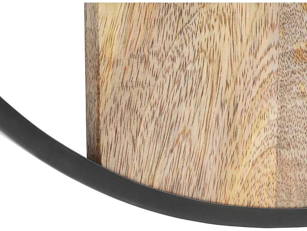 Wandklok In Twee Materialen - D61 Cm - Hout En Metaal - Licht Hout En Zwart - Galou