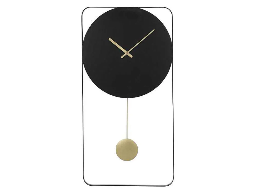 Wandklok Van Metaal - L31X H60 Cm - Zwart En Goudkleurig - Fastina