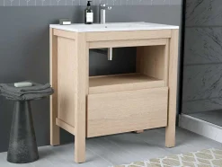 Wastafelmeubel Met Opbergvak - Eikenfineer - 80 Cm - Cosmoti