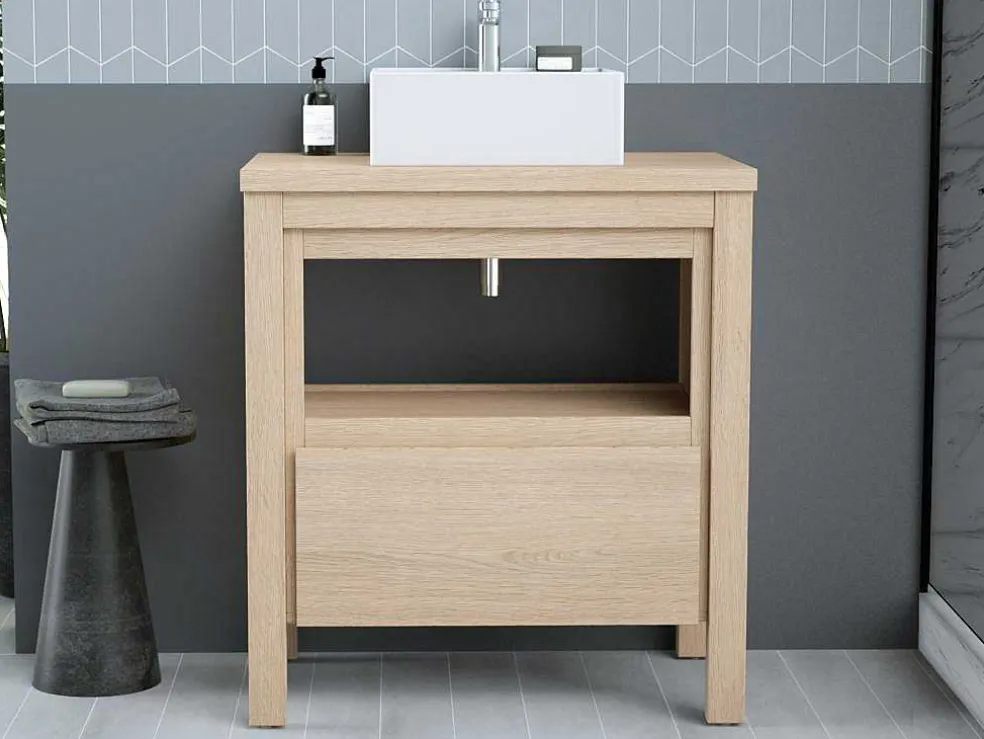 Wastafelmeubel Met Opzetwastafel - Eikenfineer - 80 Cm - Cosmoti