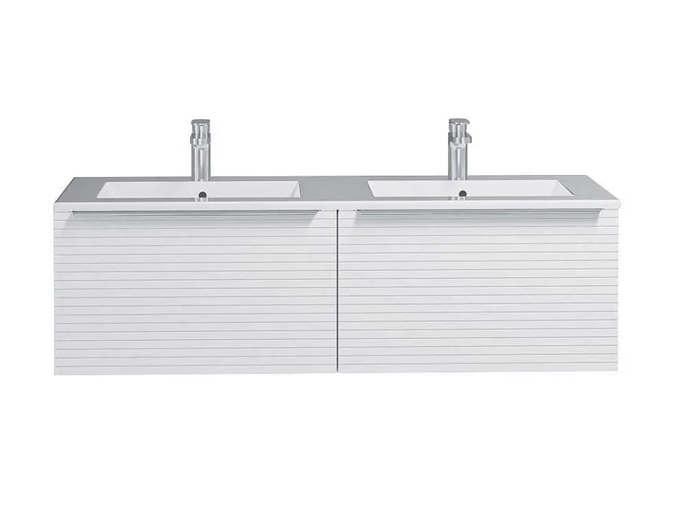 Wit Hangmeubel Voor Badkamer Met Groeven Met Dubbele Inbouwwastafel - 120 Cm - Latoma