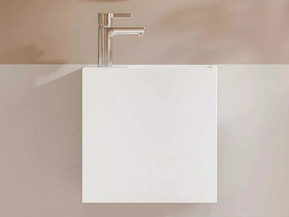 Witte Hangende Wastafel Van Solid Surface Met Nis - Kraan Links - 40 Cm - Pumori
