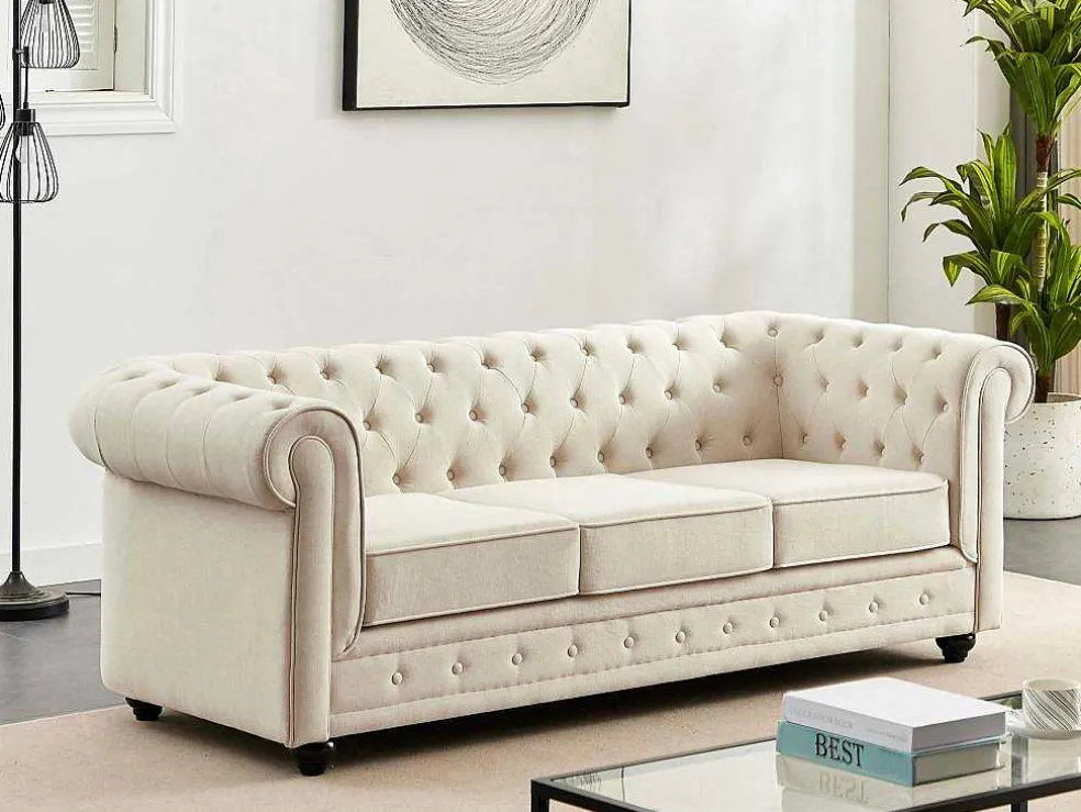 3-Zitsbank Van Beige Stof Chesterfield