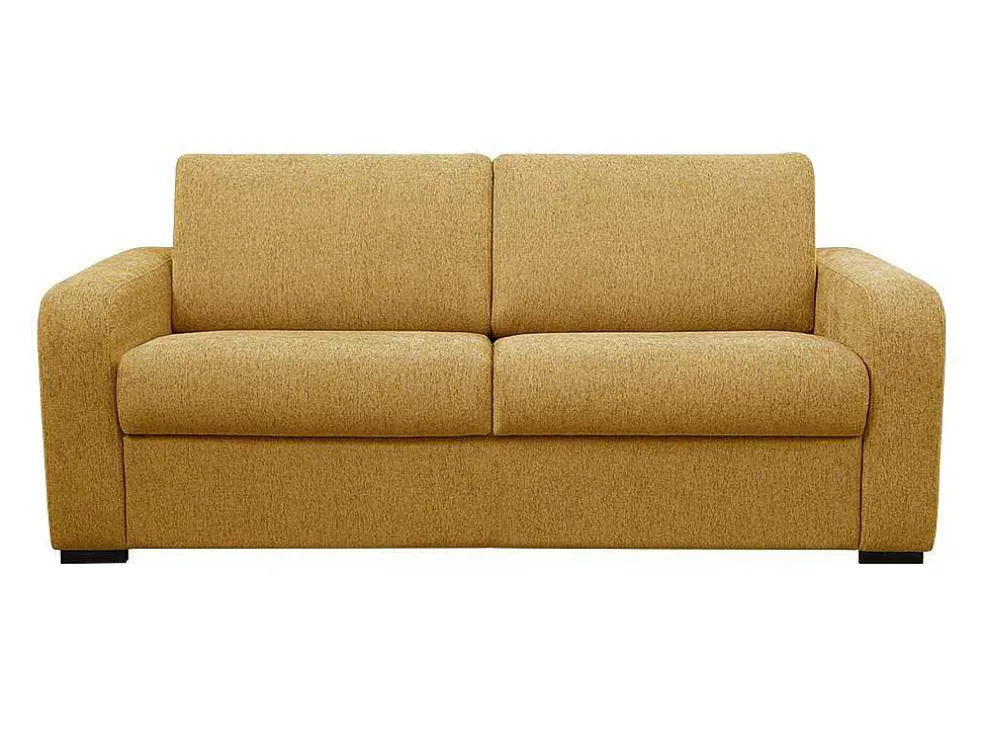 3-Zits Express Slaapbank Van Mosterdgele Stof - Matras 14 Cm - Bevis