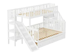 2-Zits Stapelbed Met Glijbaan En Planken - 90 X 200 Cm + 140 X 200 Cm - Wit - Anthony