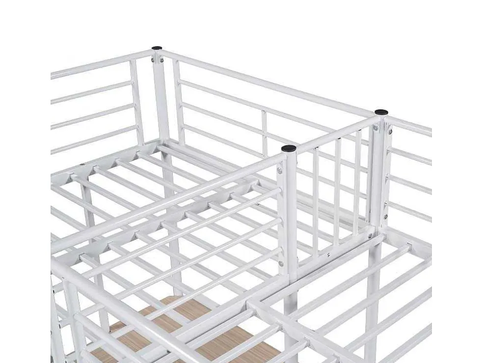 2-Zits Tussenbed - 2 X 90 X 200 Cm - Met Hoekbureau En Ladders - Metaal - Wit
