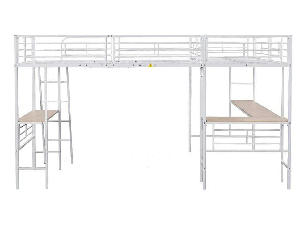 2-Zits Tussenbed - 2 X 90 X 200 Cm - Met Hoekbureau En Ladders - Metaal - Wit