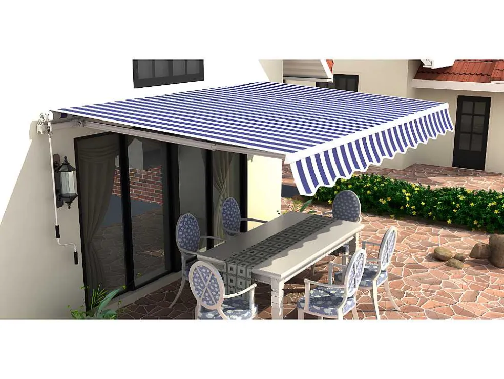 Zonnewering Paleas - Handmatig - 3,95 X 2,5M - Grijs En Wit