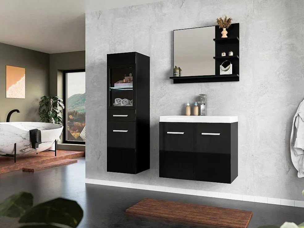Zwarte Badkamerkolom Met Leds - L30 X B30 X H109 Cm - Laurine