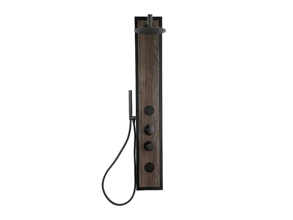 Zwarte Douchekolom Met Massagestralen Met Houten Decoratie - H127 X L48,5 Cm - Ubala