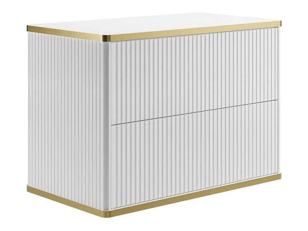 Zwevend, Geribbeld Badkamermeubel Met Goudkleurige Randen En Opzetwastafel - Wit - 80 Cm - Keliza