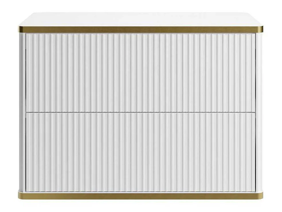 Zwevend, Geribbeld Wastafelmeubel Met Goudkleurige Randen - Wit - L80 Cm - Keliza