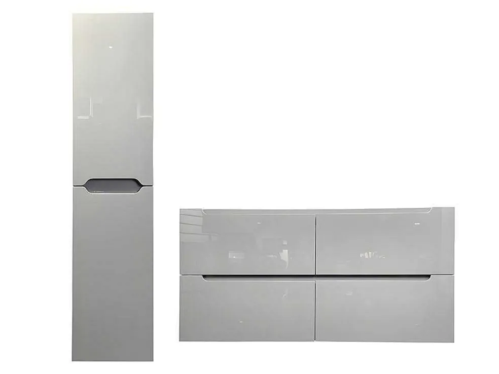 Zwevend Wastafelmeubel Met Dubbel Inbouwbekken En Kast - Grijs - 120 Cm - Selita